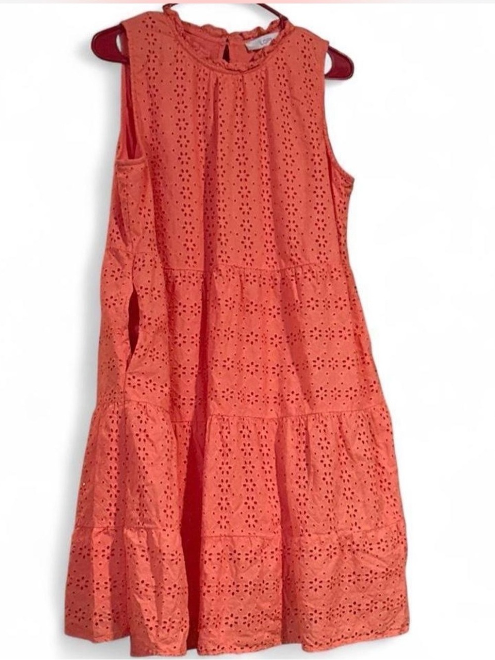 LOFT Coral Eyelet Tiered Dress - Sleeveless